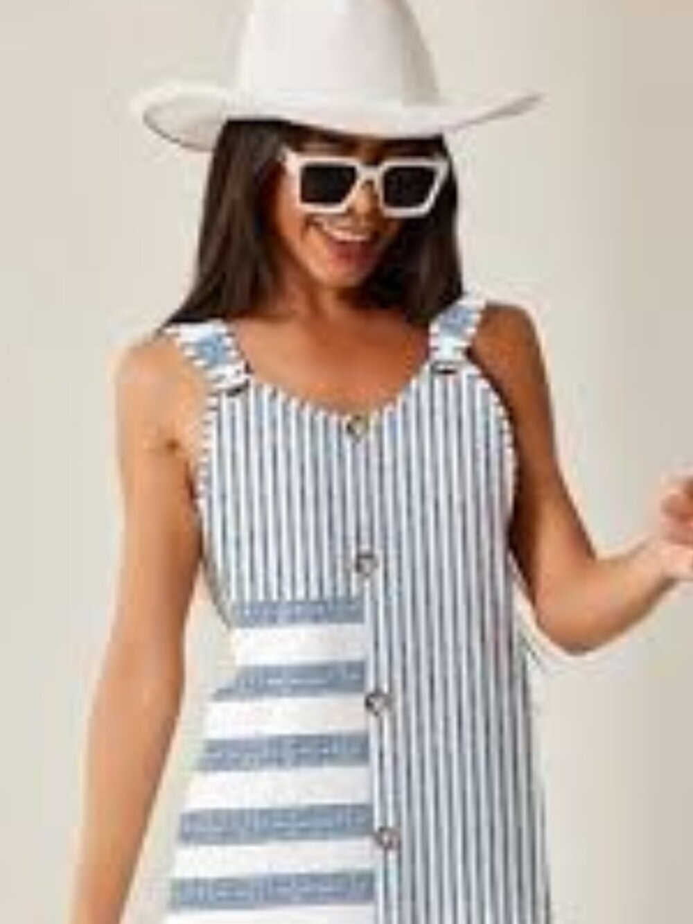 Saukole Blue White Striped Mixed Print Button Tank Top Size Medium NWT